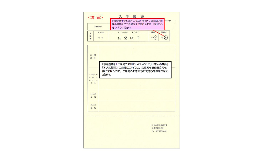 願書記入例　裏面